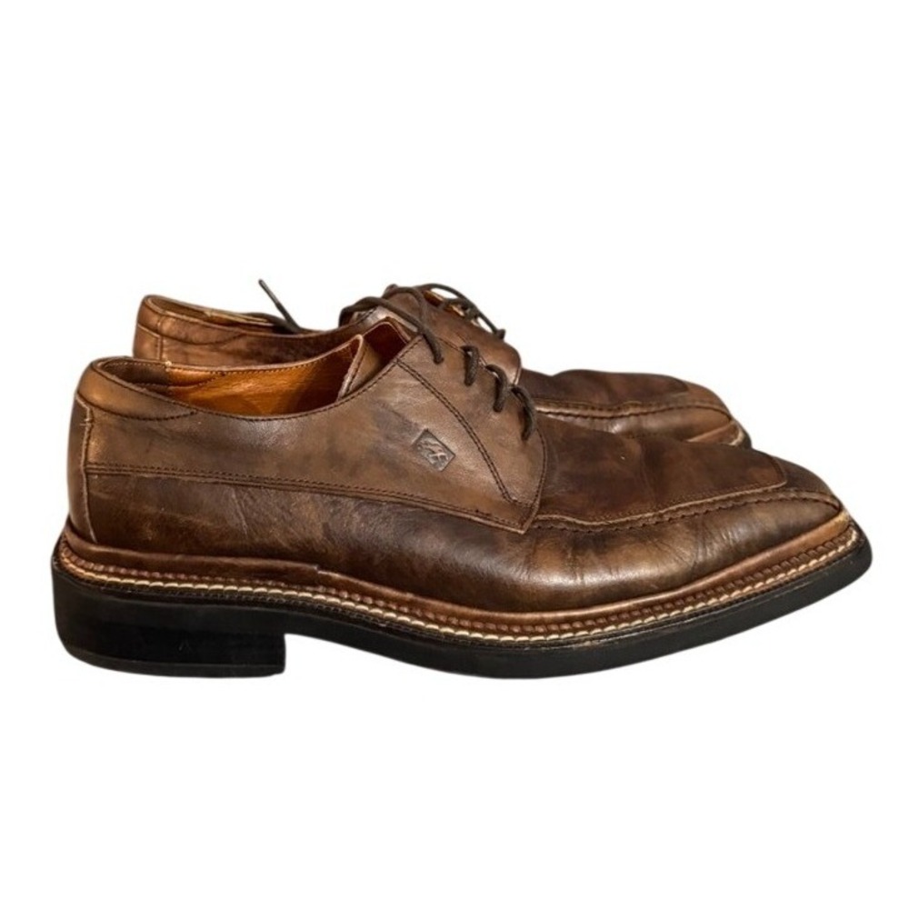 Fluchos Mens Brown Leather Square Toe Derby Dress Shoes Made in Spain Size 42